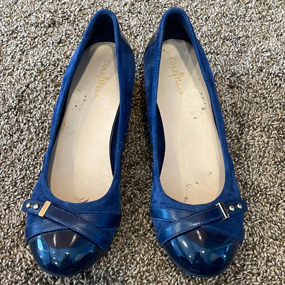 Cole Haan / Nike Air suede wedge heels, Sz 8, Navy
